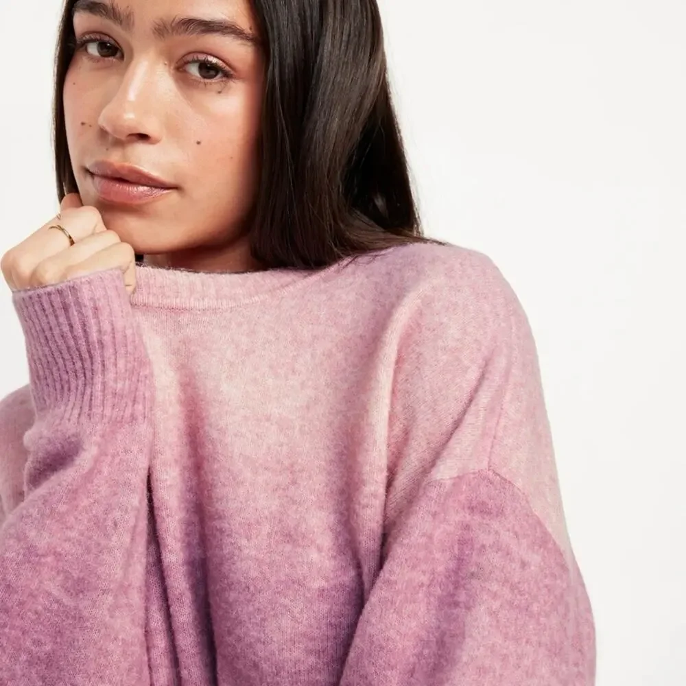 NEW Old Navy Wool Blend Cozy Crew-Neck Pink Ombré Sweater Women's XL $45